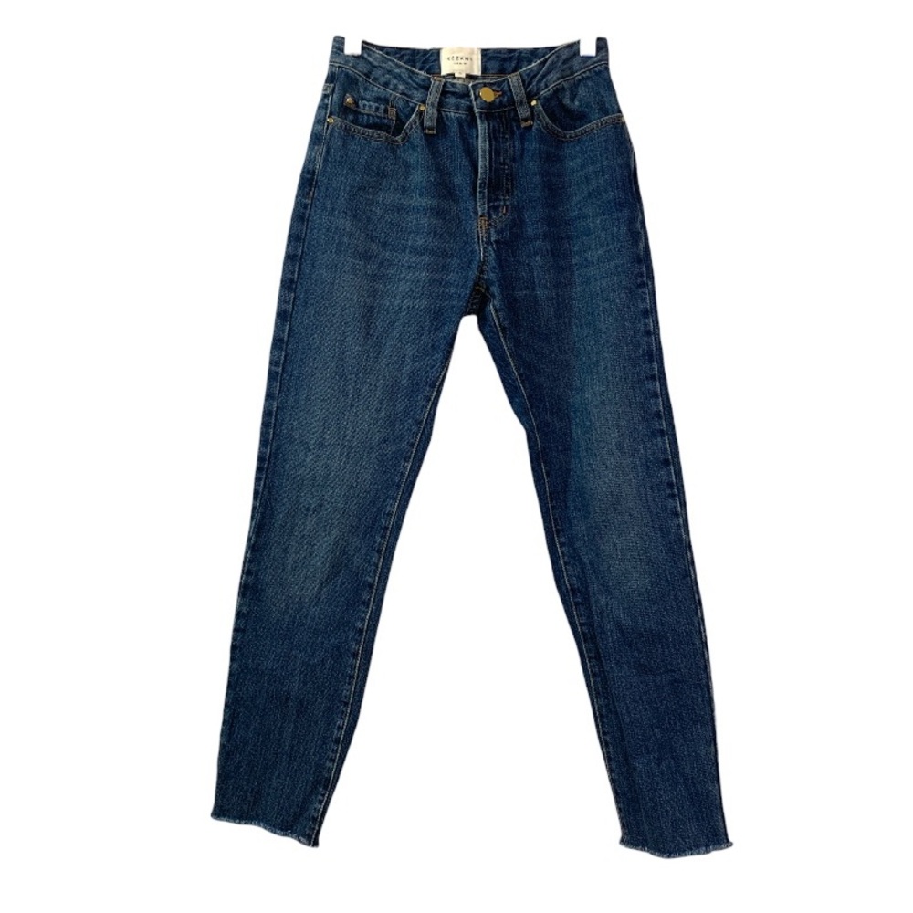Sezane Button Fly Jeans 24 Ankle Raw Hem Skinny Fitted Business Casual Everyday